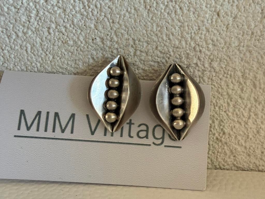 H167/Vintage Zilveren bijzondere Modernist oorclips, Sieraden, Tassen en Uiterlijk, Gebruikt, Verzenden, X, Zilver