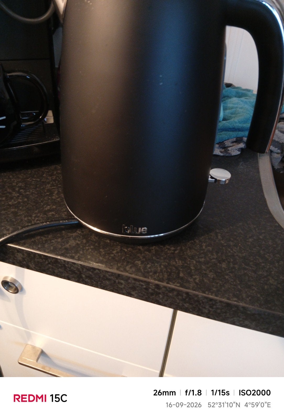 Blue Home Waterkoker - Zwart, 1.7L, Witgoed en Apparatuur, 1 tot 2 liter, Ophalen, Zo goed als nieuw, Rvs