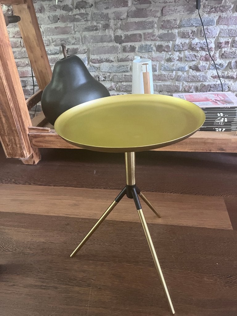 Bijzettafel Rond - Goud - Metaal - Driepoot - Tafel Fraan, Minder dan 45 cm, Minder dan 55 cm, Gebruikt, Metaal of Aluminium
