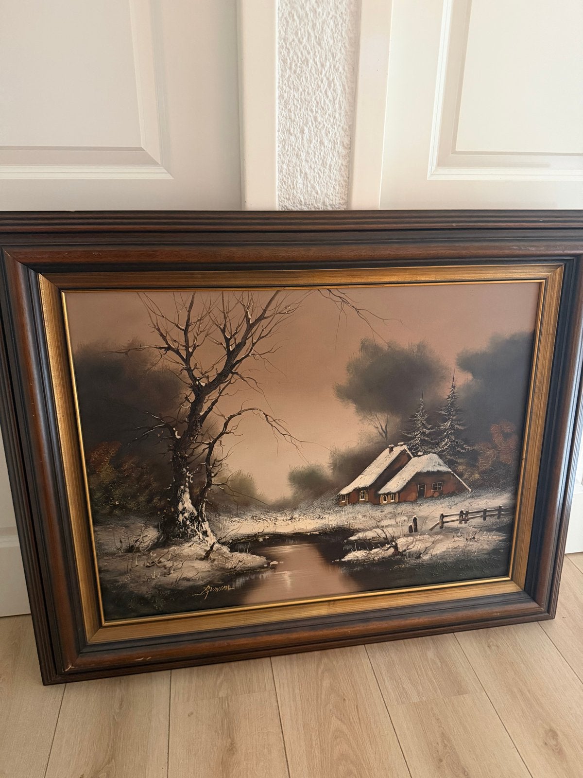 Schilderij Bruinsma - Winterlandschap met boerderij, Antiek en Kunst, Kunst | Schilderijen | Klassiek, Ophalen of Verzenden
