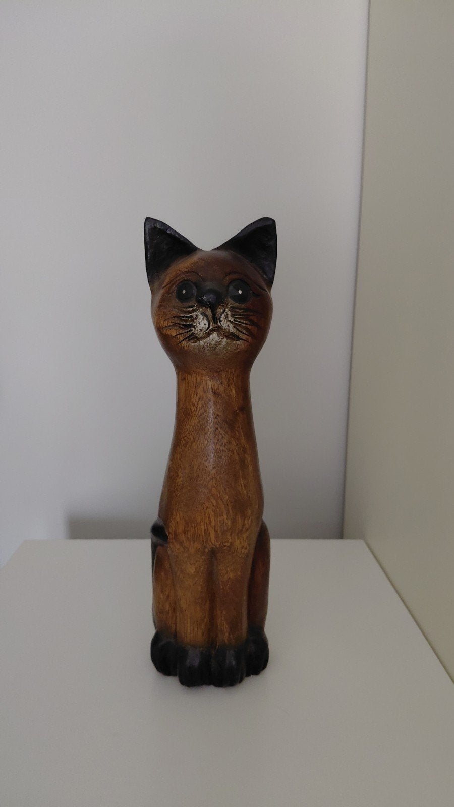 Houten kattenbeeld - Handgesneden Vintage, Ophalen of Verzenden, Zoogdier, 20 - 50 cm, Beeld