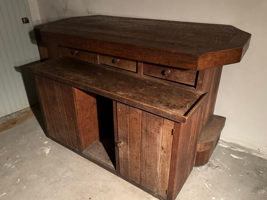 Karaktervolle Oude Houten Bar / Toonbank - Massief Hout, Huis en Inrichting, Barren, Ophalen, Gebruikt
