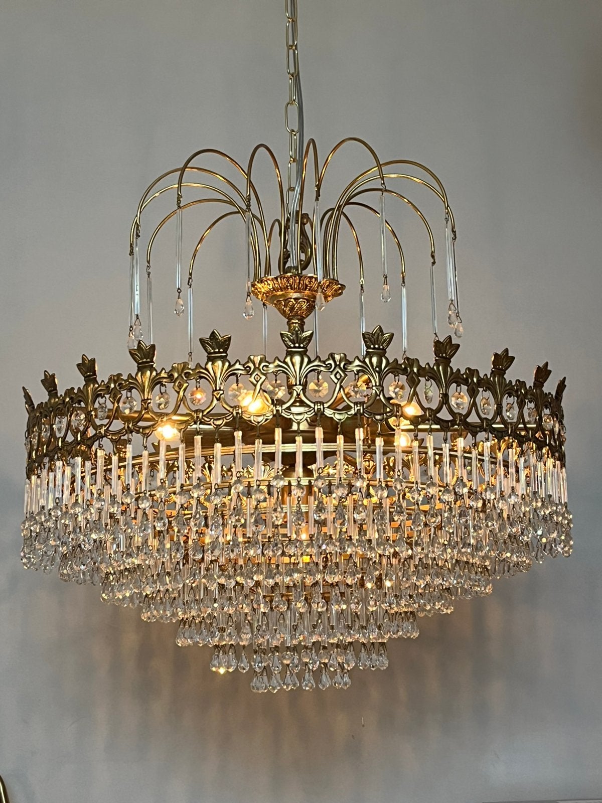 Jaren 20 / art nouveau stijl Vintage kristallen kroonluchter, Huis en Inrichting, Baak, Ophalen of Verzenden, Baak, Baak