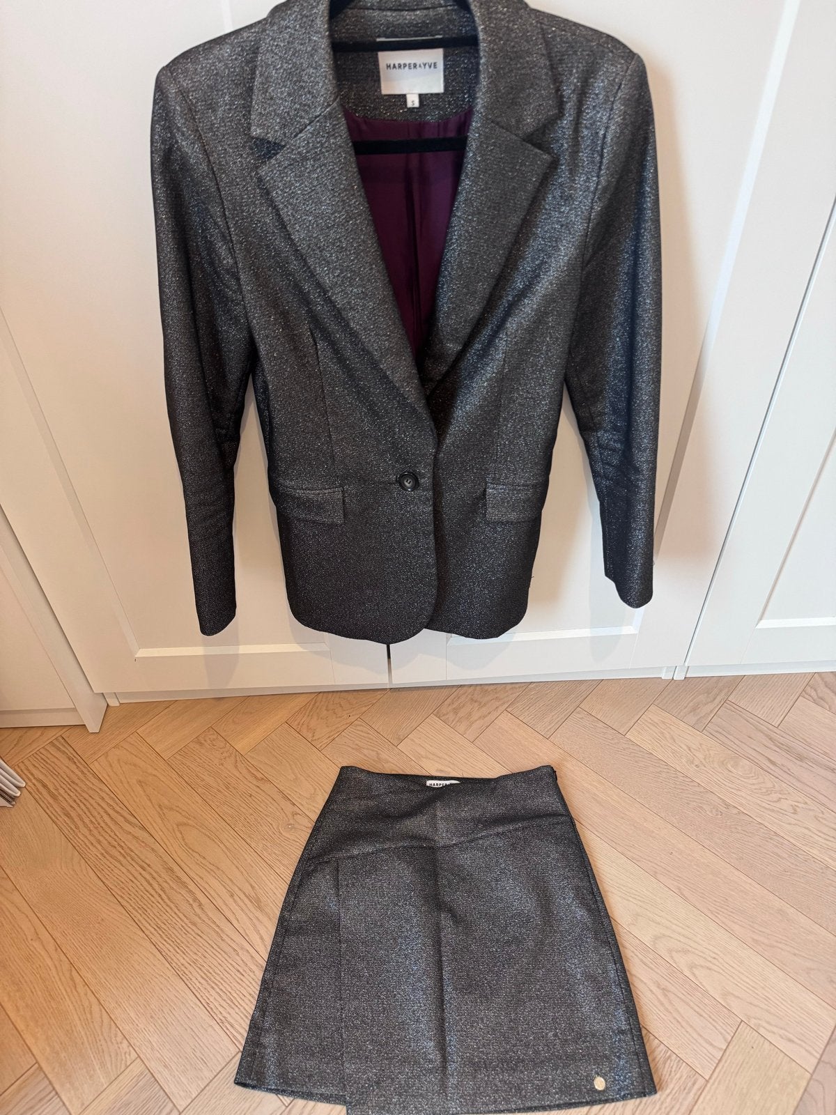 Harper & Yve Glitter Blazer en Rok Set - Maat S, Ophalen of Verzenden, Zo goed als nieuw, Jasje, Maat 36 (S)