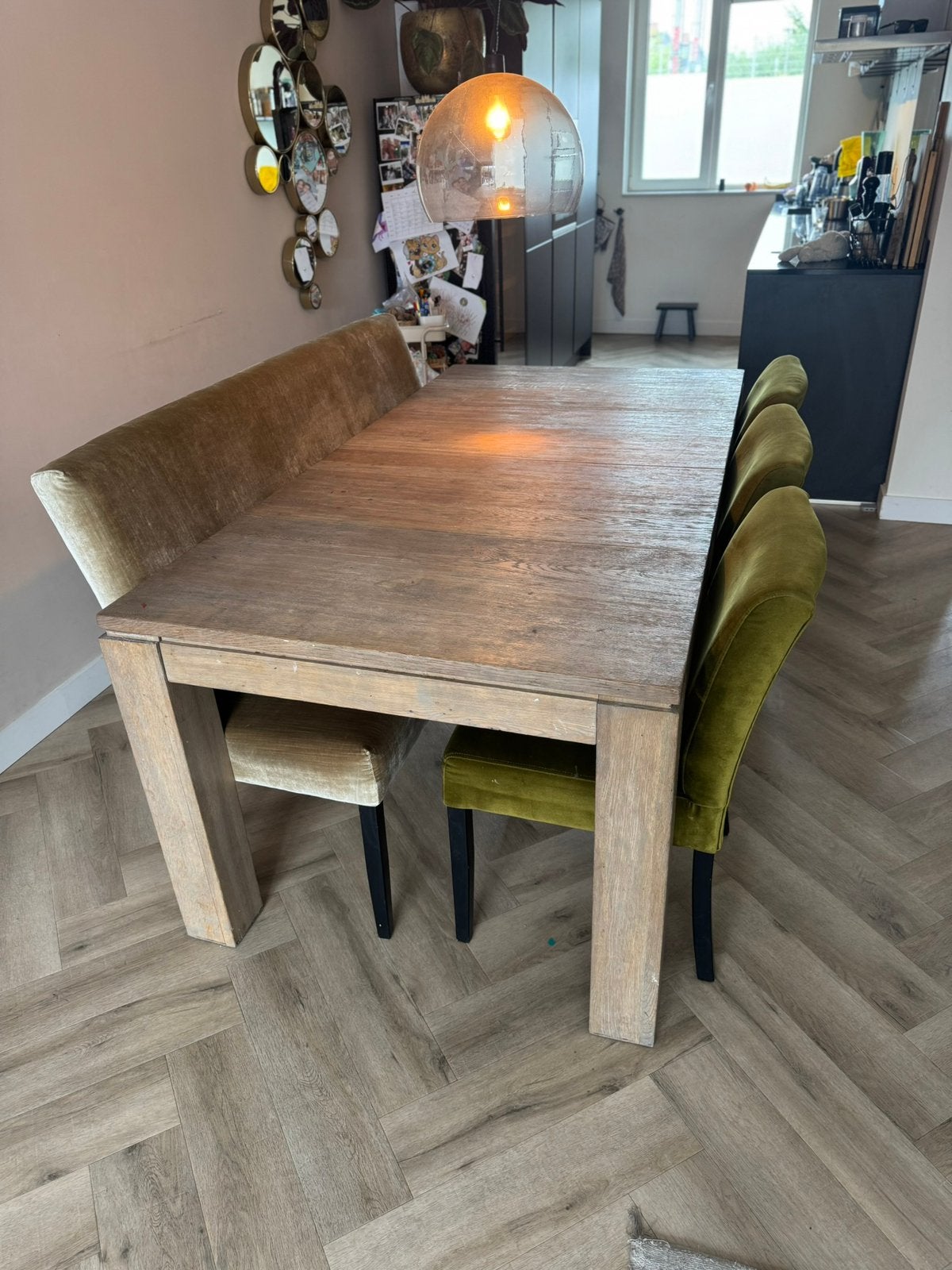 Massieve eikenhouten eettafel, Huis en Inrichting, Tafels | Eettafels, Ophalen, 200 cm of meer, 50 tot 100 cm, Zo goed als nieuw