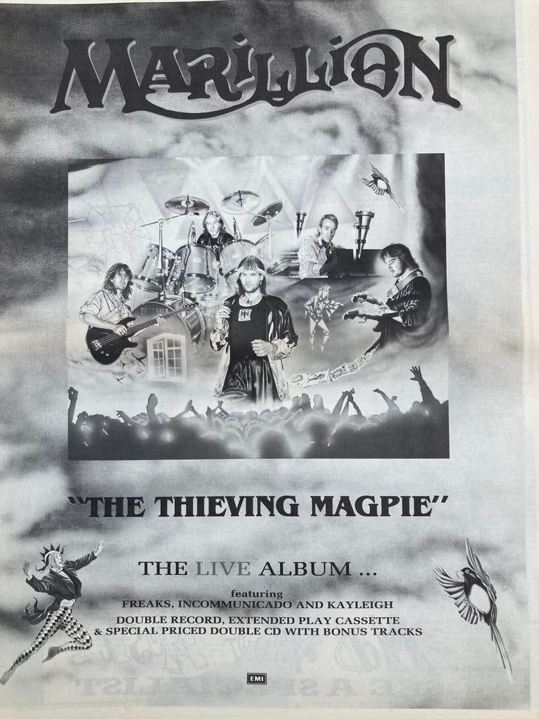 Paginagrote A3 advertentie MARILLION Thieving release, Ophalen of Verzenden, Gebruikt, A1 t/m A3