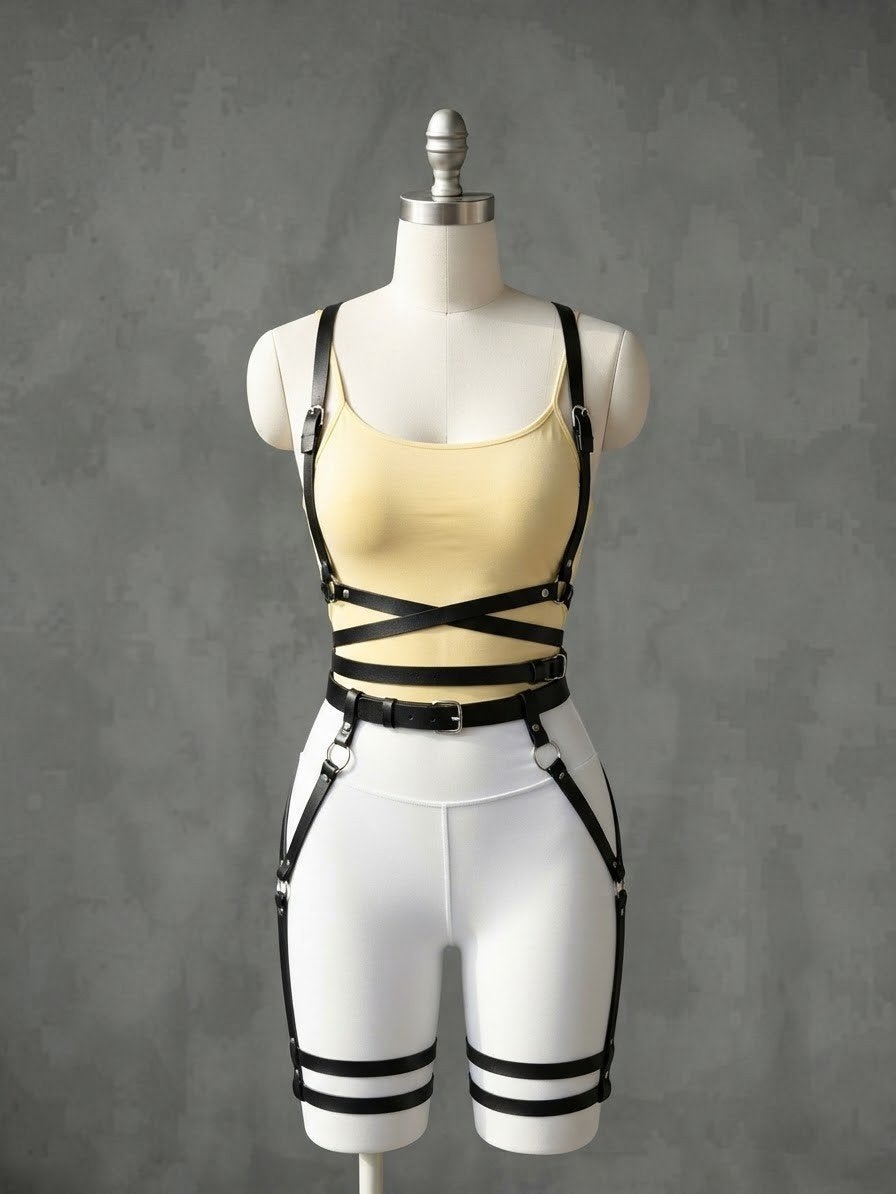 Zwarte PU Leren Body Harness Set bdsm punk rave gothic rock, Nobro, Ophalen of Verzenden, Zwart, Overige typen