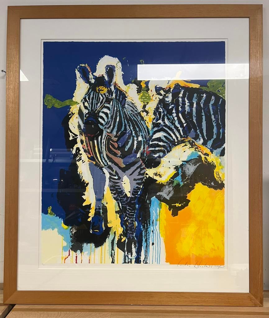 Carlos Blaaker - Zebras (Lithografie), Ophalen of Verzenden