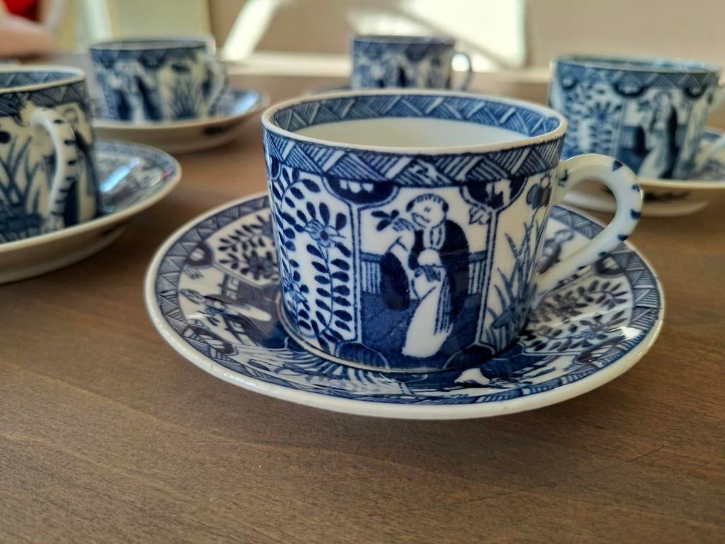 5 Kop en schotels Mosa Maastricht Lange Lijs Chinoiserie, Ophalen of Verzenden