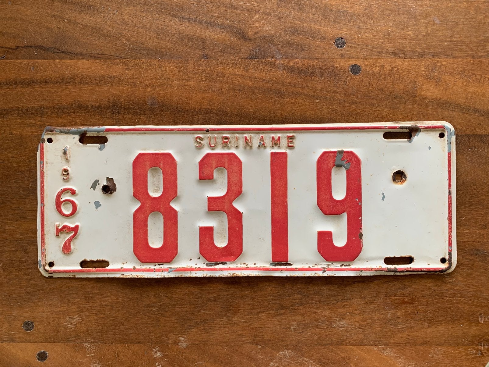 Suriname kentekenplaat 1967 auto, Ophalen of Verzenden, Gebruikt, Auto's