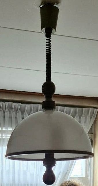 Vintage hanglamp beige bruin met houten accenten, Ophalen, Gebruikt, Hout