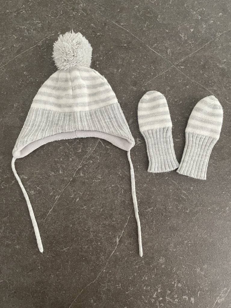 Grijs wit gebreide muts en handschoenen van H&M maat 62-68, Kinderen en Baby's, Kinderkleding | Mutsen, Sjaals en Handschoenen