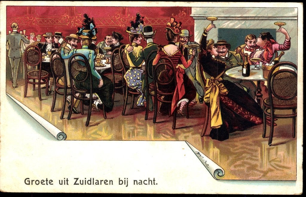 Zuidlaren Dr., Zeer Oude Groete uit Zuidlaren bij Nacht 1904, Verzenden, Voor 1920, Gelopen, Drenthe