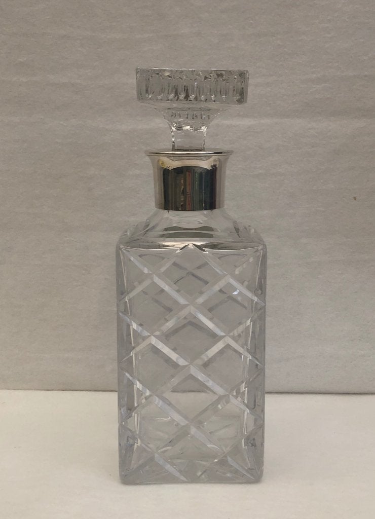 Kristal geslepen Karaf  met zilveren ( 835) hals, Ophalen of Verzenden