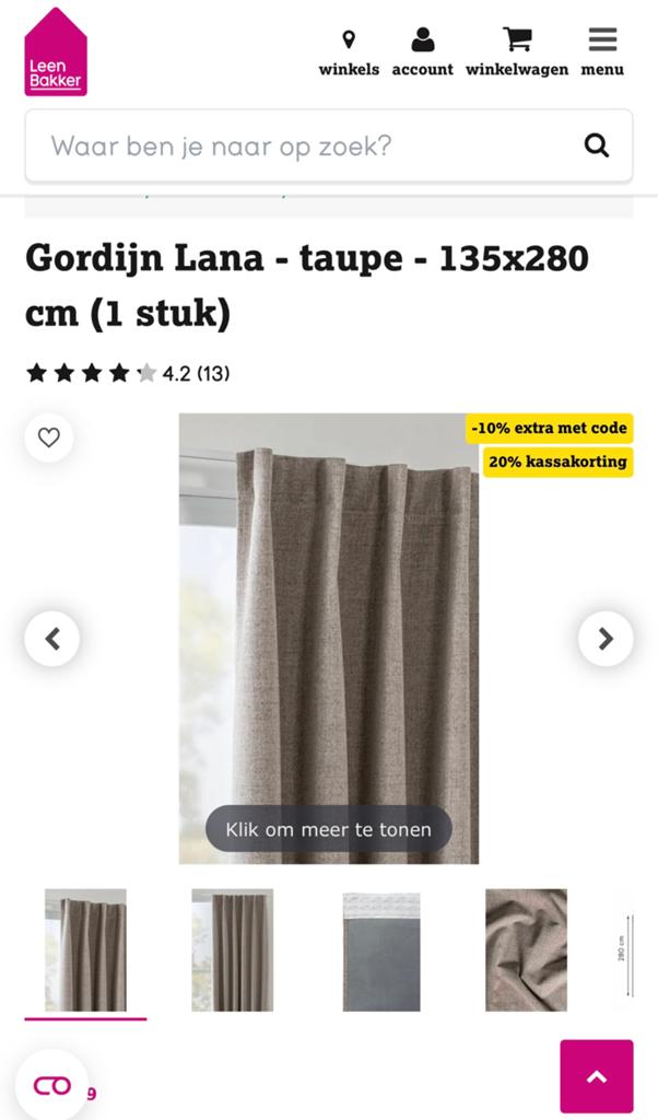 Gordijn taupe 2 stuks 135x280cm, Ophalen of Verzenden, Zo goed als nieuw, 200 cm of meer