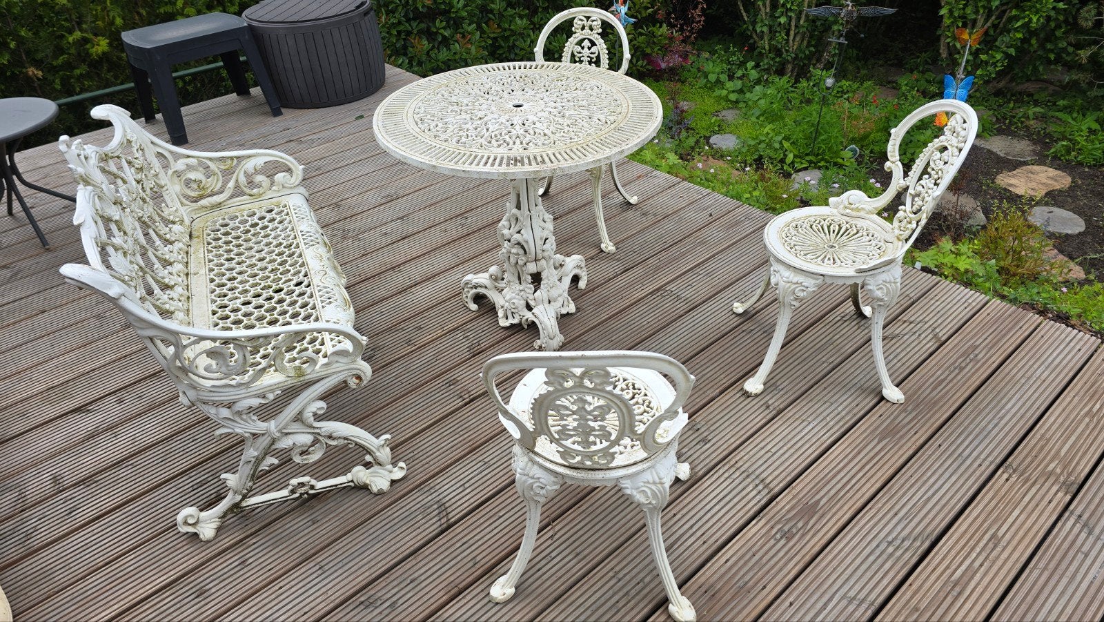 Terrasset gietijzer in Victoriaanse stijl, Ophalen, Gebruikt, Tuinset, 5 zitplaatsen