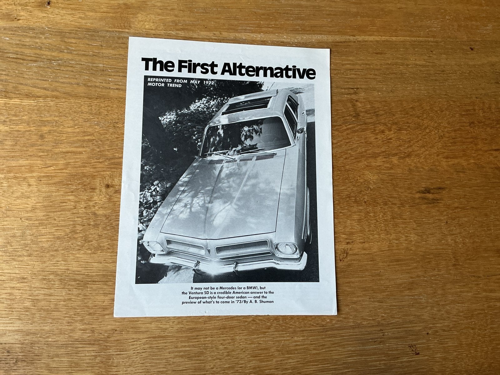 Pontiac Ventura test The First Alternative (1972), Ophalen of Verzenden, Zo goed als nieuw, Overige merken