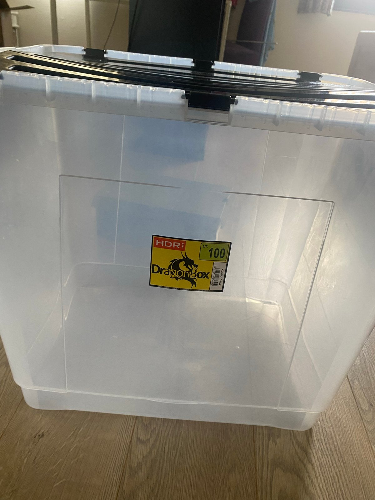 Grote transparante opbergbox met deksel - 100 liter, Ophalen, 50 – 75, Kunststof, Gebruikt