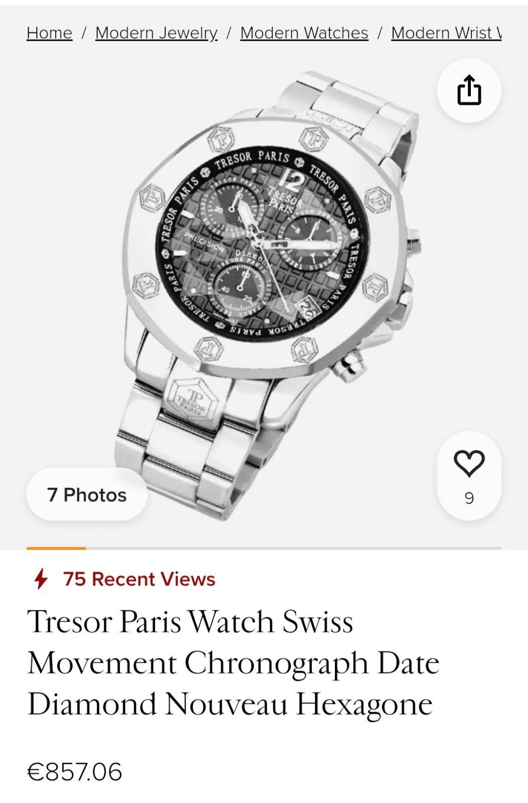 Tresor Paris Diamant Watch ( 0,04c ), Staal, Staal, Polshorloge, Nieuw