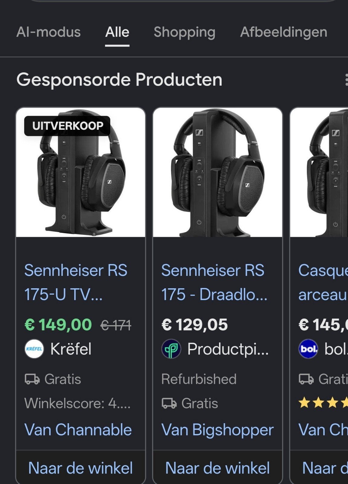 Sennheiser RS 175-U TV draadloze koptelefoon met lader, Gebruikt, Sennheiser, Ophalen of Verzenden, Over-ear