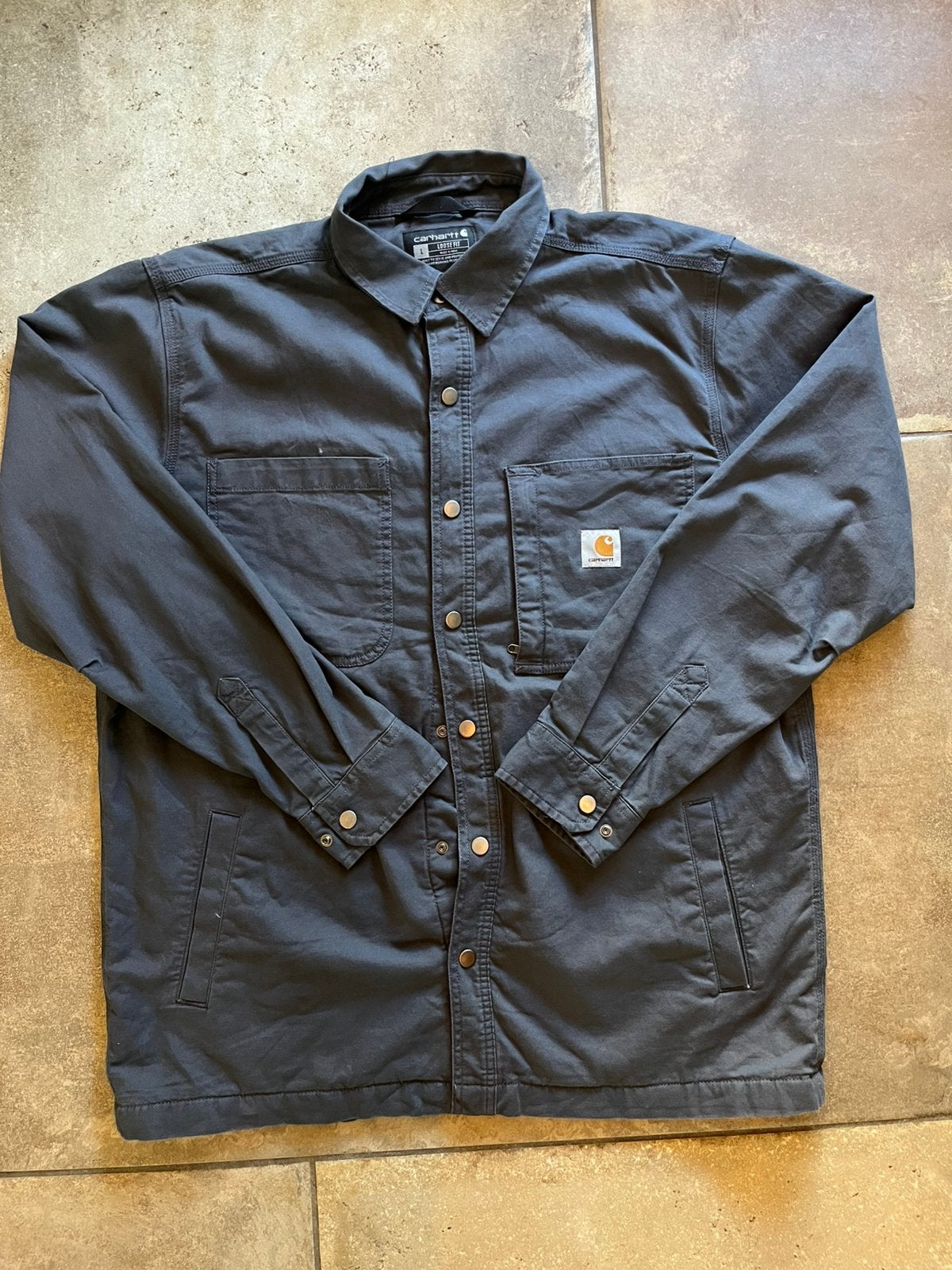 Carhartt Canvas Fleece-Lined Shirt Jacket Donkergrijs L, Ophalen of Verzenden, Gedragen, Maat 52/54 (L), Grijs