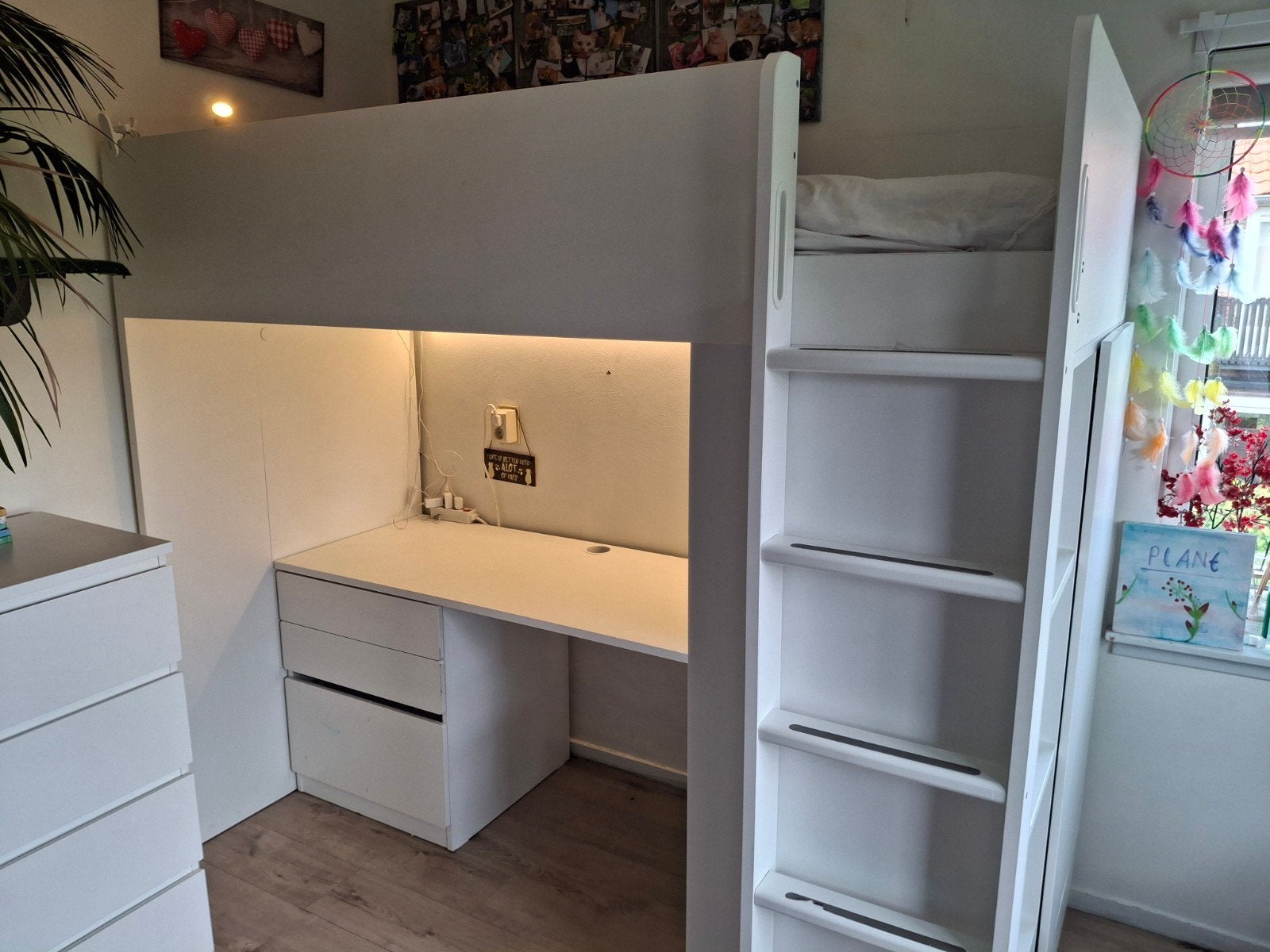 IKEA Småstad eenpersoons hoogslaper met bureau en kast, Ophalen, Gebruikt, Eenpersoons, 200 cm