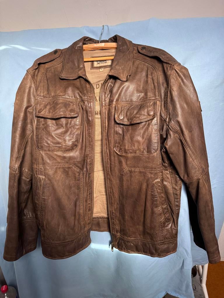 Bruine Leren Herenjas - Camel Active, Ophalen of Verzenden, Gedragen, Maat 52/54 (L), Bruin