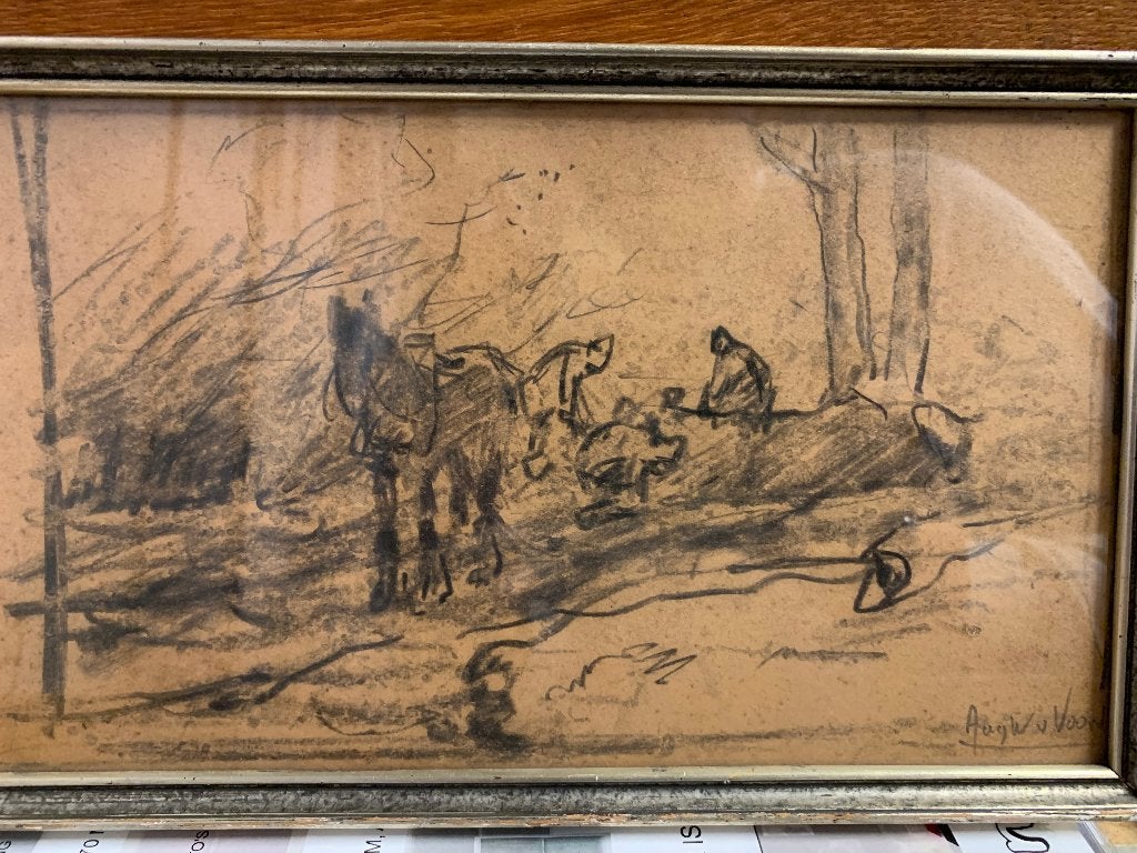 A.W. van Voorden (1881-1921) Studietekening van Houtvesters, Antiek en Kunst, Kunst | Schilderijen | Klassiek, Ingelijst, Nederlandse school