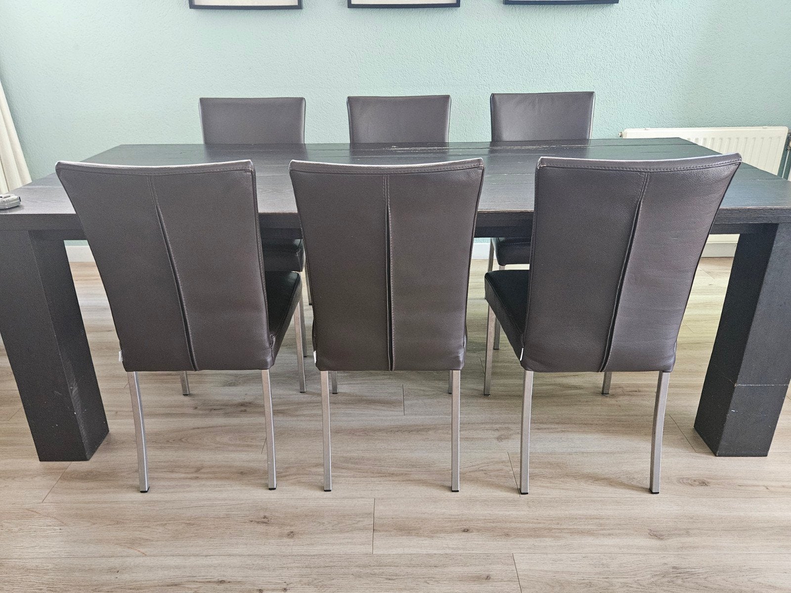 Lederen Bert Plantagie eetkamerstoelen 6x, Ophalen, Gebruikt, Bruin, Leer