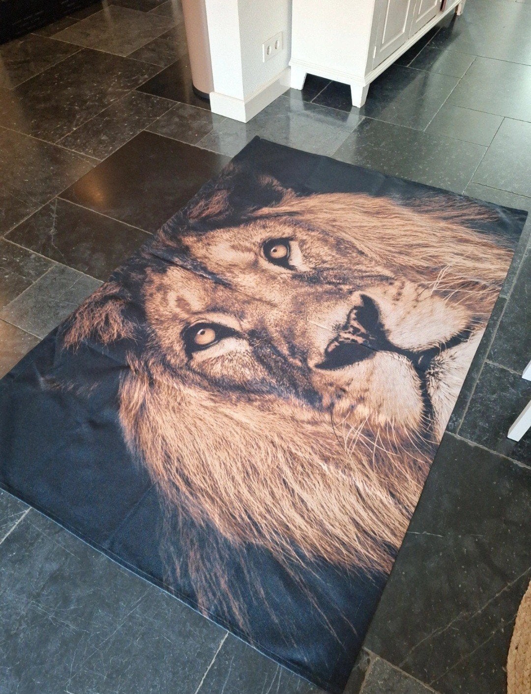 Prachtig wandkleed met leeuwenkop - Mondiart, Huis en Inrichting, Meerkleurig, Overige stijlen, Ophalen of Verzenden, Zo goed als nieuw