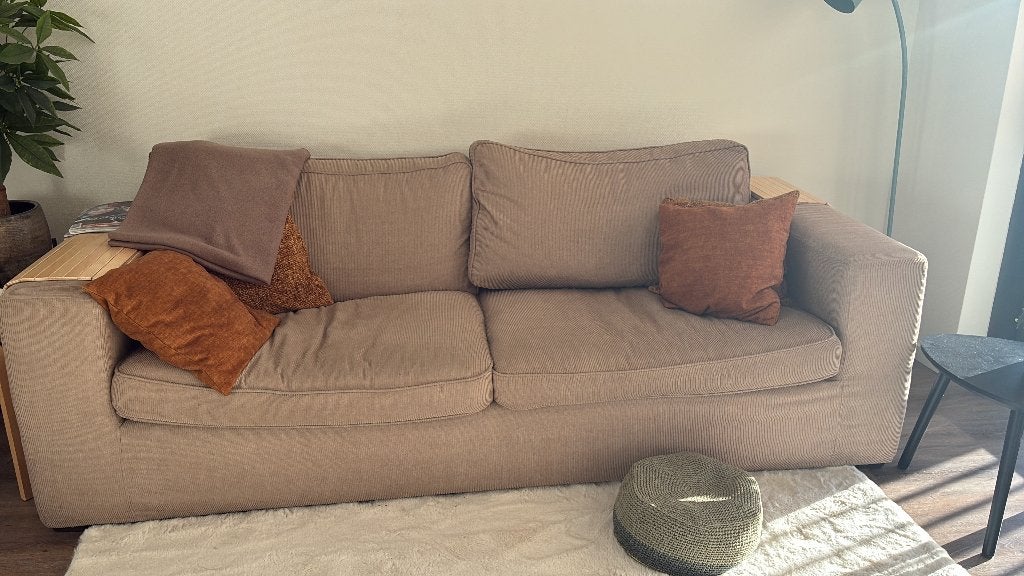 love seat, beige rib stof, Ophalen, Gebruikt, Driepersoons, 75 tot 100 cm