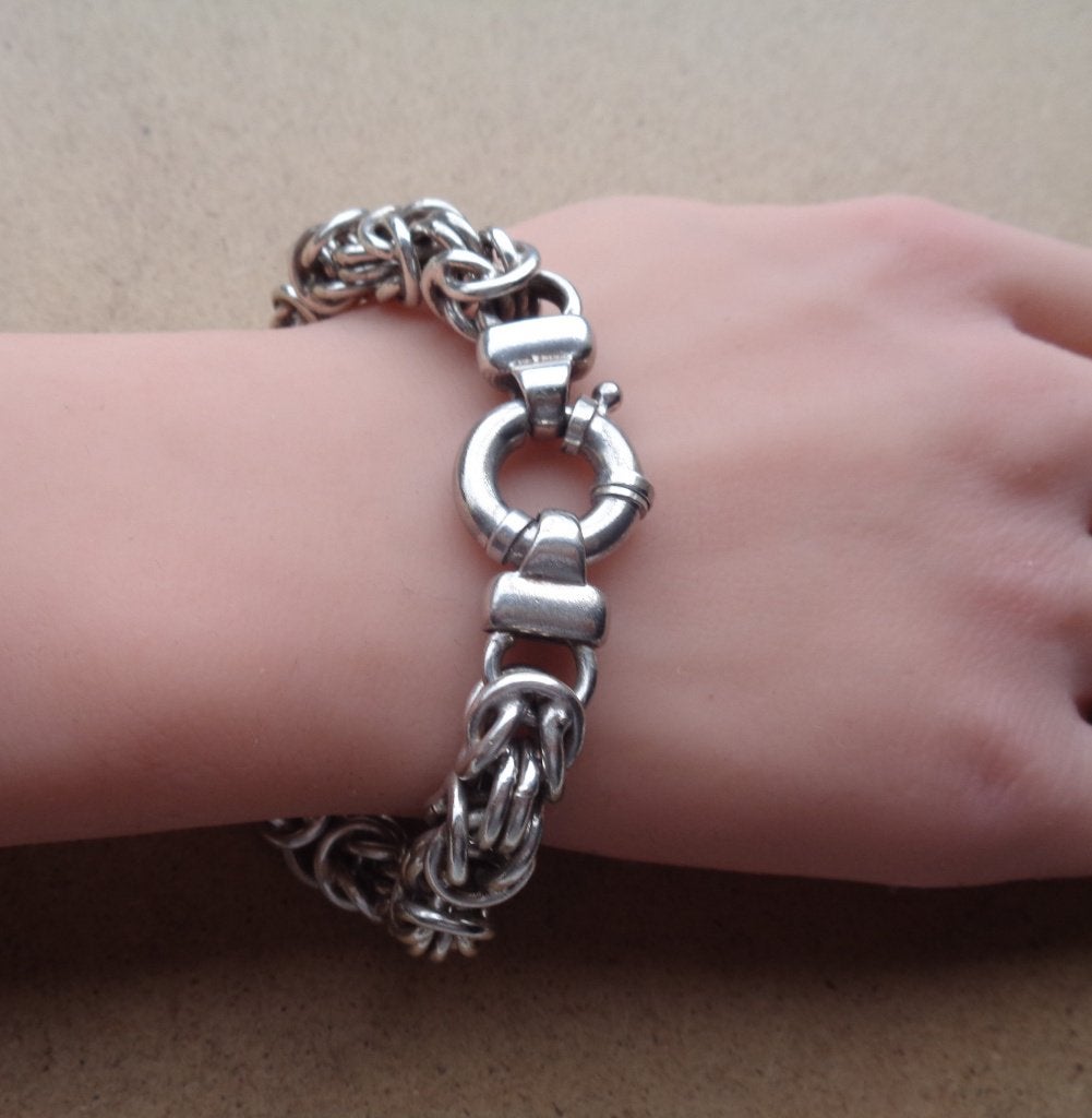 zilveren armband byzantijnse schakel met veerslot [571], Sieraden, Tassen en Uiterlijk, Verzenden, Zo goed als nieuw, Zilver, Zilver