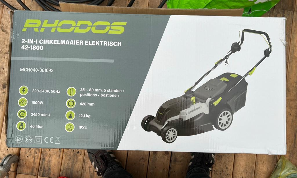 Cirkelmaaier elektrisch 42-1800 2-in-1 Rhodos, Ophalen, Cirkelmaaier, Elektrische grasmaaier, Nieuw