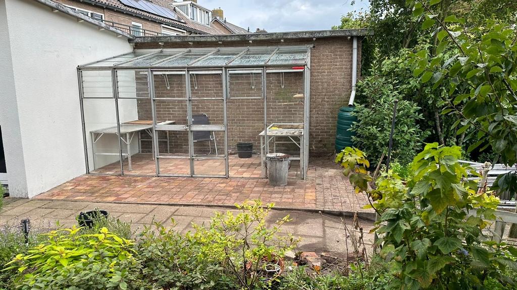 Te koop: gevel kas 3.85x 2.00 m/kasonderdelen, Ophalen, Kweekkas, Zo goed als nieuw, Glas