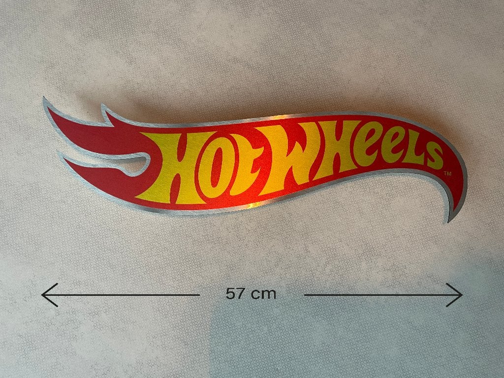 Reclamebord Hotwheels reclame logo bord, aluminium, 57x23 cm, Ophalen of Verzenden, Nieuw, Reclamebord