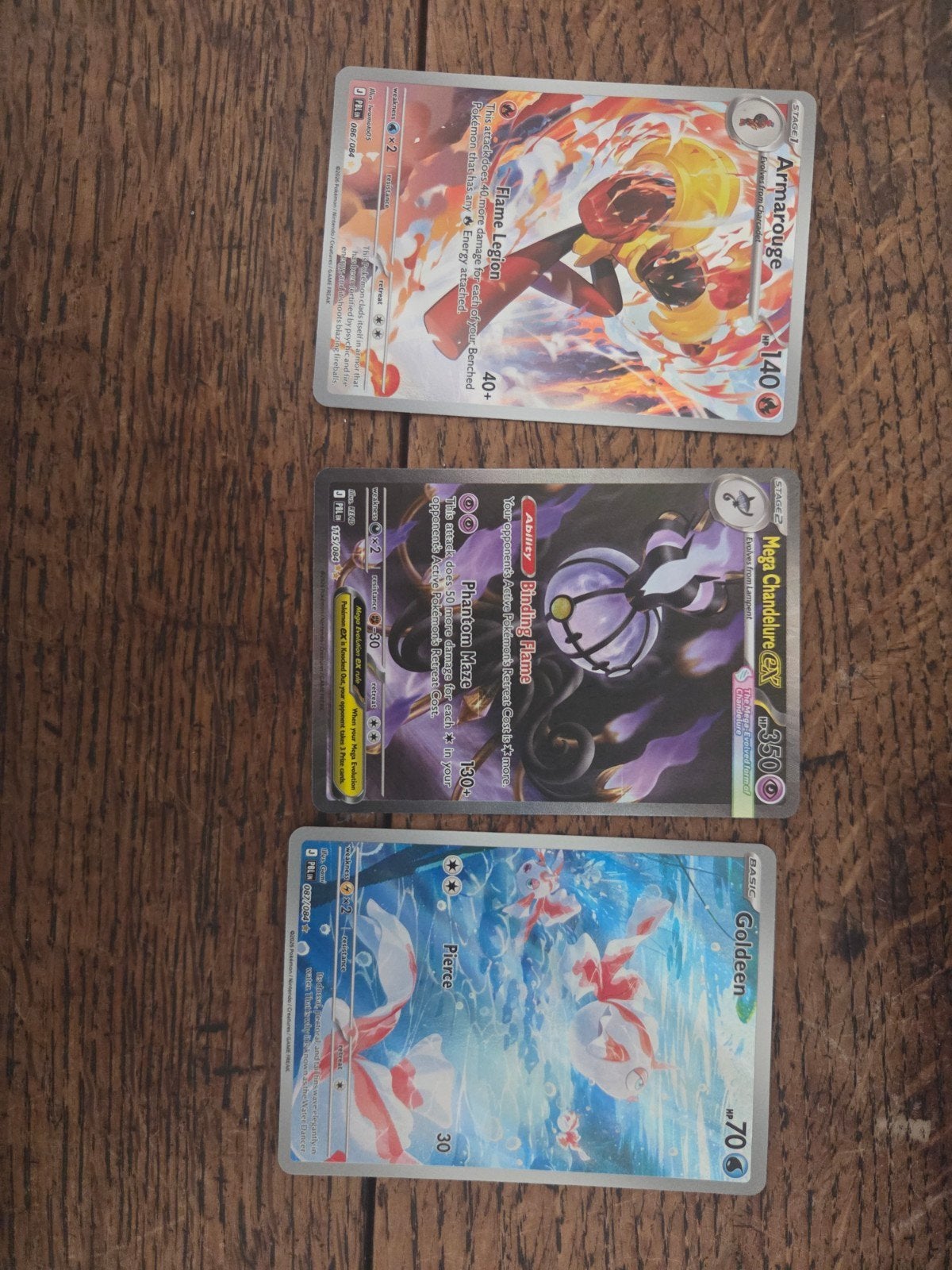 3 Pokémon kaarten: Armarouge, Mega Chandelure ex, Goldeen, Ophalen of Verzenden, Nieuw, Meerdere kaarten