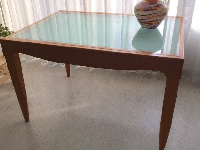 Eettafel matglazen tafelblad, Ophalen, Glas, Gebruikt, 100 tot 150 cm