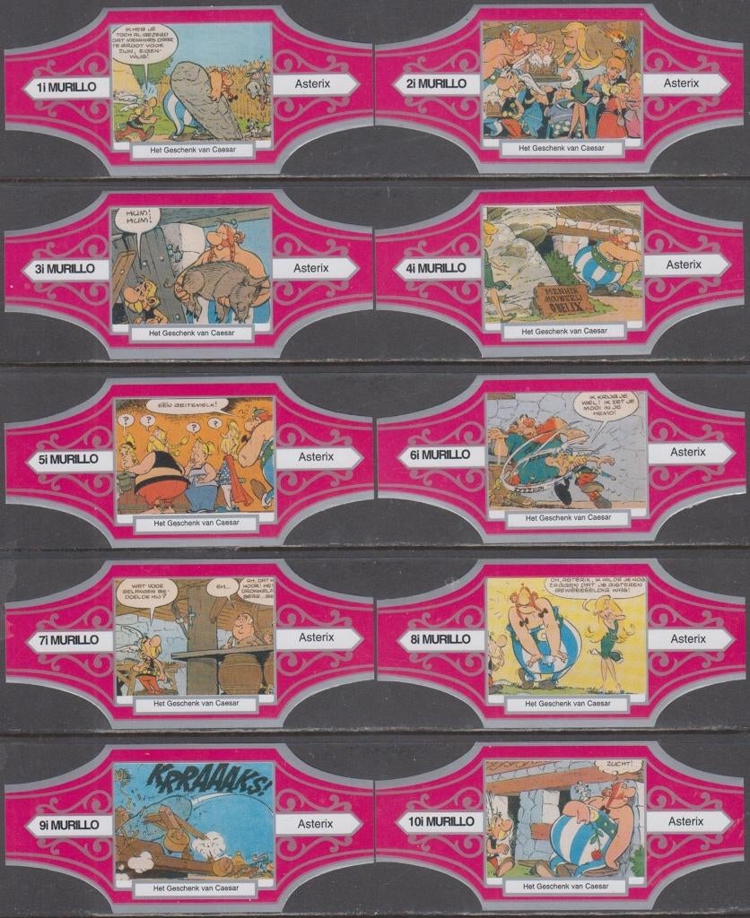 Sigarenbanden Asterix Het Geschenk van Caesar, Mu. 1i-10i, Ophalen of Verzenden, Nieuw, Sigarenbandjes