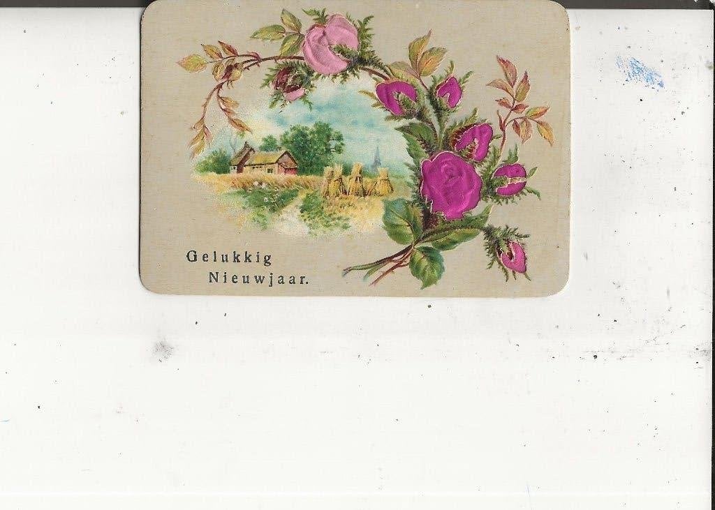 Gelukkig Nieuw Jaar Rozen en Korenschoven, Ophalen of Verzenden, Voor 1920, Ongelopen, Feest(dag)