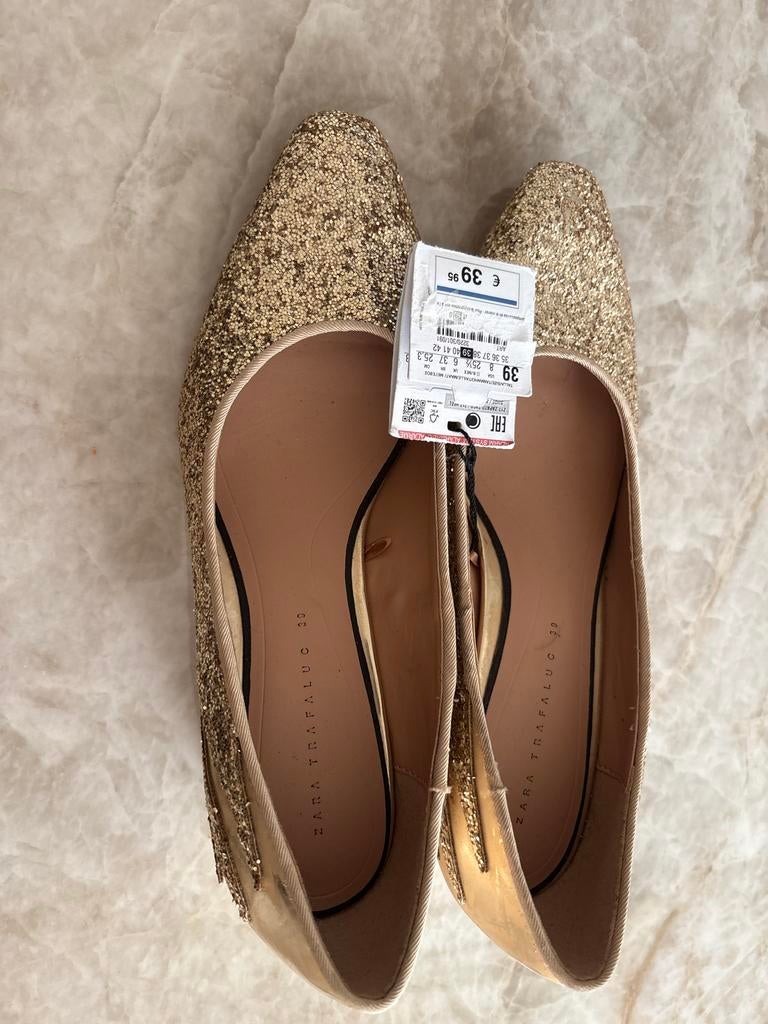 Gouden glitter schonnen van Zara Trafaluc, maat 39, Ophalen of Verzenden, Nieuw, Overige kleuren, Ballerina's