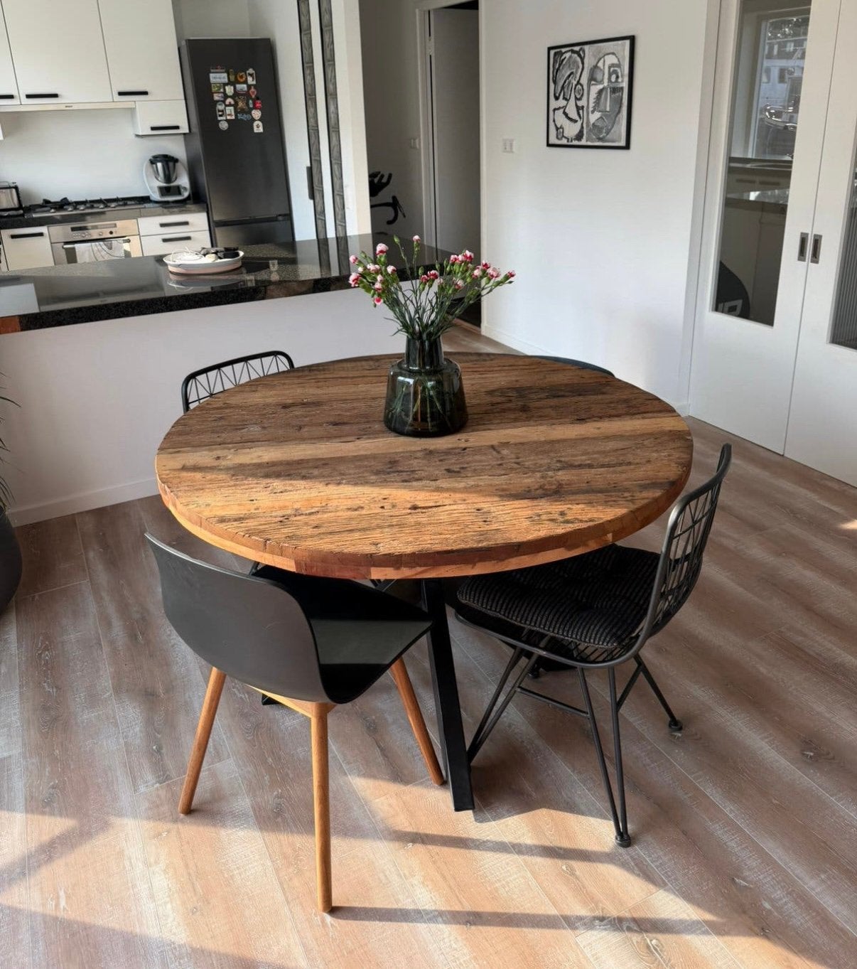 Goossens Otik Ronde Eettafel Ø130 cm – Massief Mangohout, 100 tot 150 cm, Rond, Ophalen of Verzenden, Zo goed als nieuw