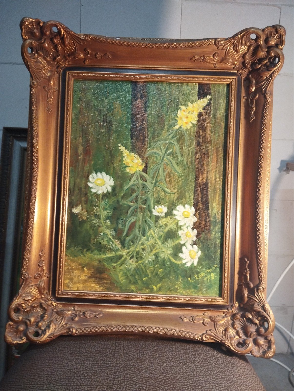 Olieverf op doek: Bloemen in bos, 30x40 cm, Antiek en Kunst, Bloemen, Doek, Oud hollands, Ophalen of Verzenden
