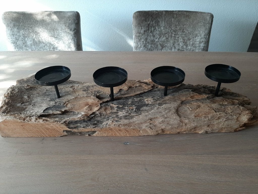 Kaarsenstandaard voor 4 stompkaarsen (zonder kaarsen)!, Gebruikt, Bruin, Ophalen of Verzenden, Kandelaar