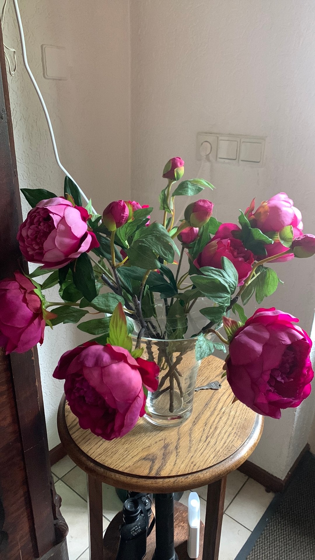 Kunstbloemen pioen rozen 6 takken, Ophalen of Verzenden, Gebruikt, Kunstbloem, Binnen