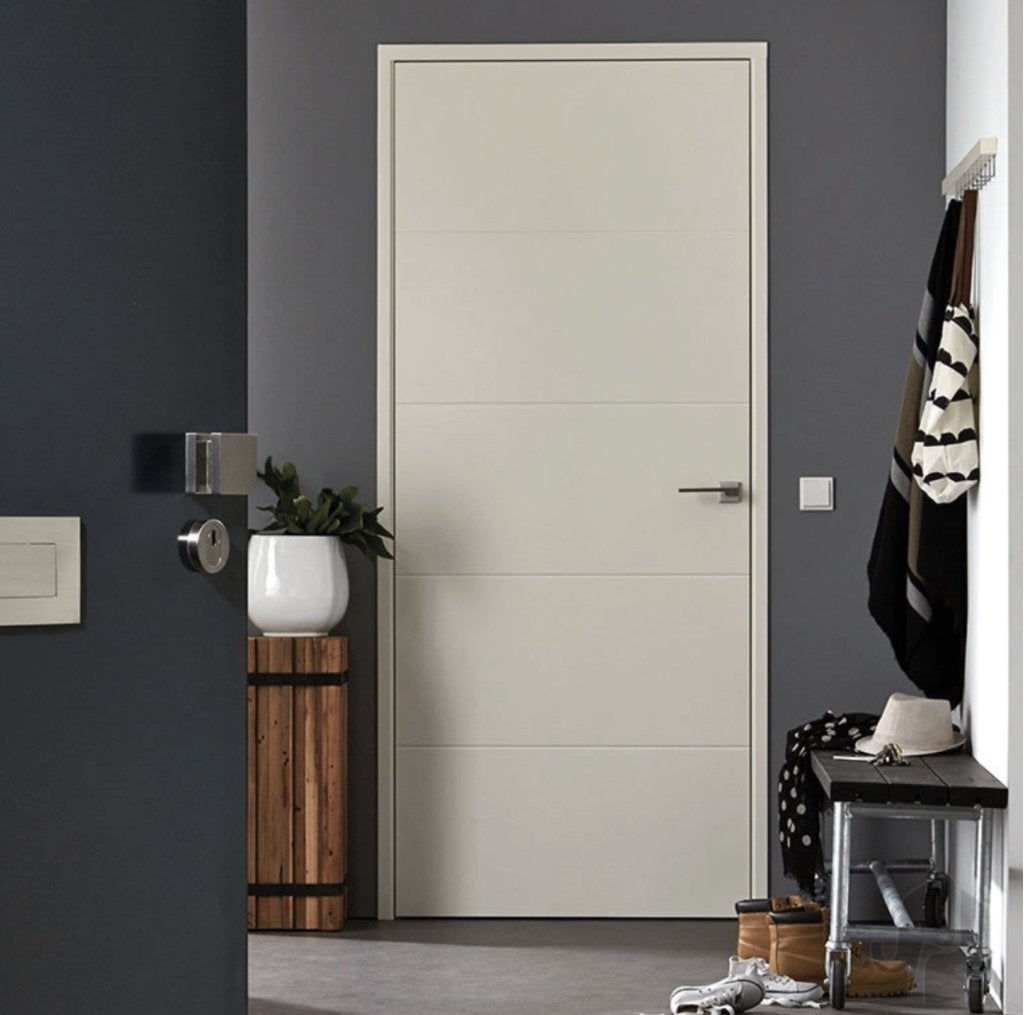 Moderne freeslijn houten binnendeur wit voorbehandeld, Doe-het-zelf en Verbouw, Niet ingevuld, 80 tot 100 cm, Binnendeur, Niet ingevuld