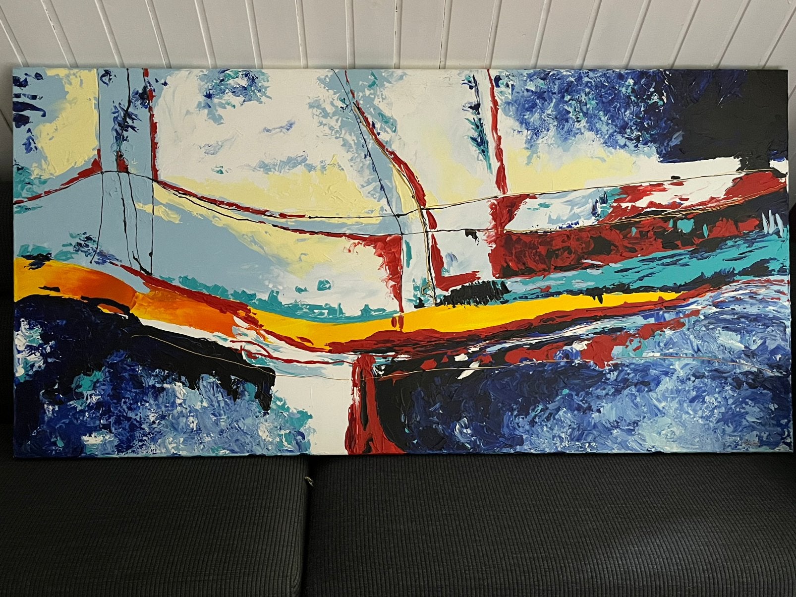 Abstract schilderij boot, Antiek en Kunst, Ophalen