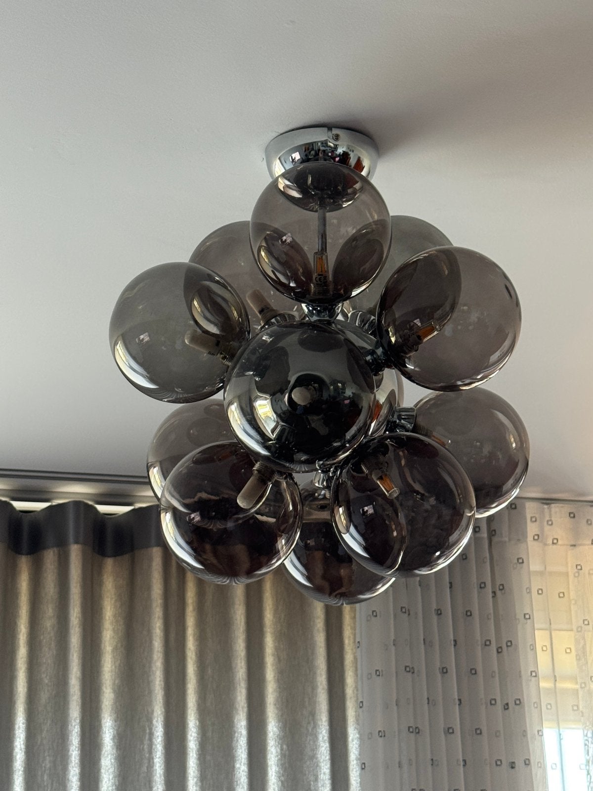 Design Hanglamp 12 bollen chroom glas, Ophalen, Zo goed als nieuw, Glas
