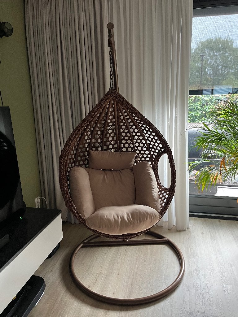 Rijoka Hangstoel Eggy Rope Schommelstoel – Luxe Rotan, Ophalen, Zo goed als nieuw, Rotan