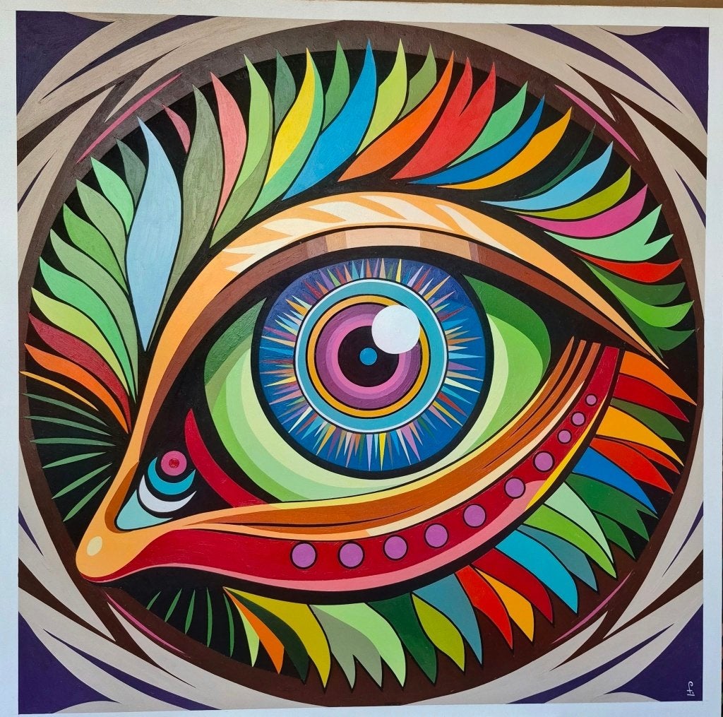 Schilderij Franklin van Dam - Psychedelisch Oog Geometrisch, Ophalen of Verzenden