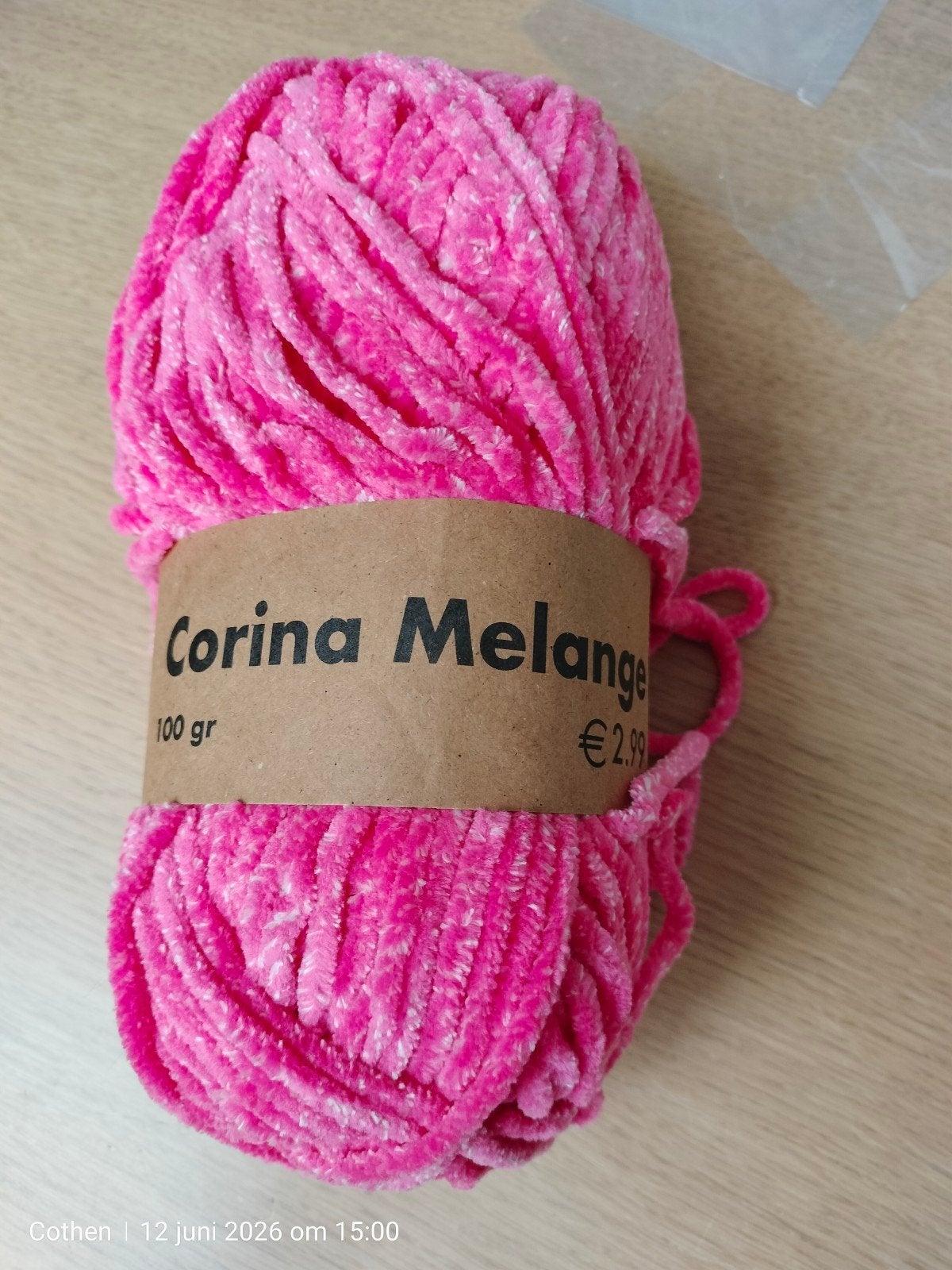 Corina Melange Roze Chenille Garen 100gr, Ophalen of Verzenden, Nieuw, Breien of Haken, Wol of Garen